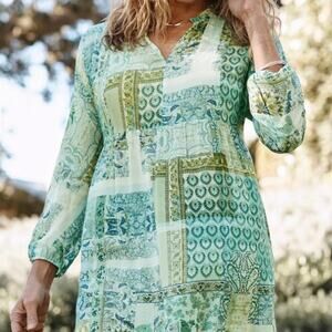 J. Jill Patchwork Blouse Women’s 2x‎ Long Sleeve Boho Hippie Bohemian Mature